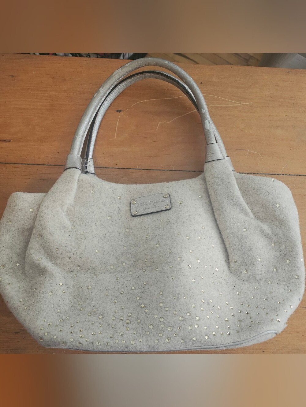 kate spade gray wool tote with metallic stud details